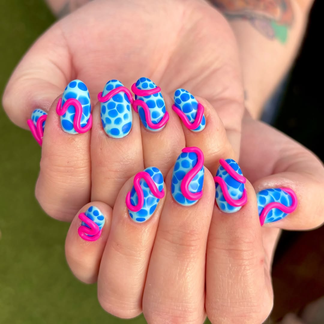 Bright Blue Spotted Matte 3D Squiggles