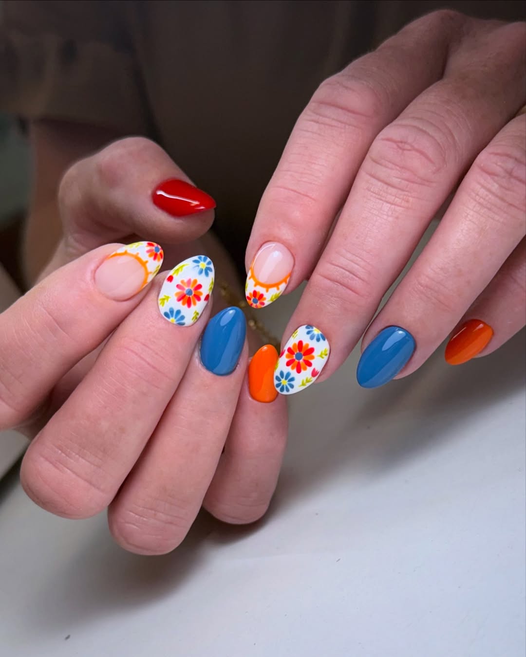 Bright Floral Tips and Abstract Summer Nails