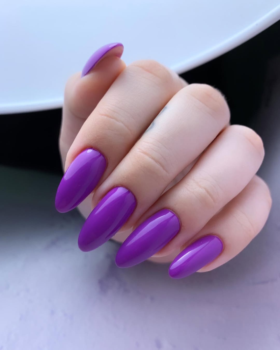 Bright Glossy Grape Purple Almond Nails