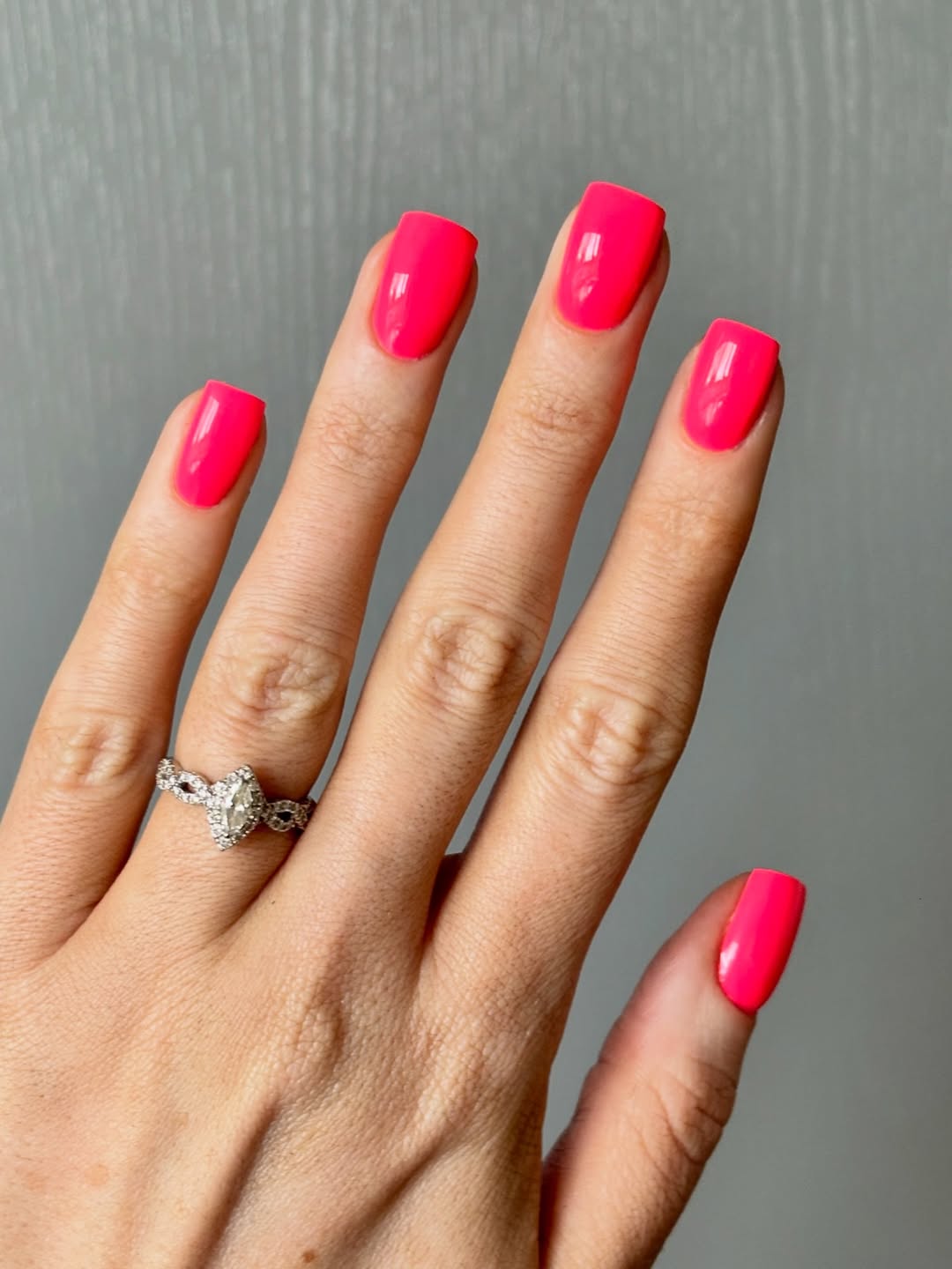 Bright Glossy Hot Pink Short Squoval Nails