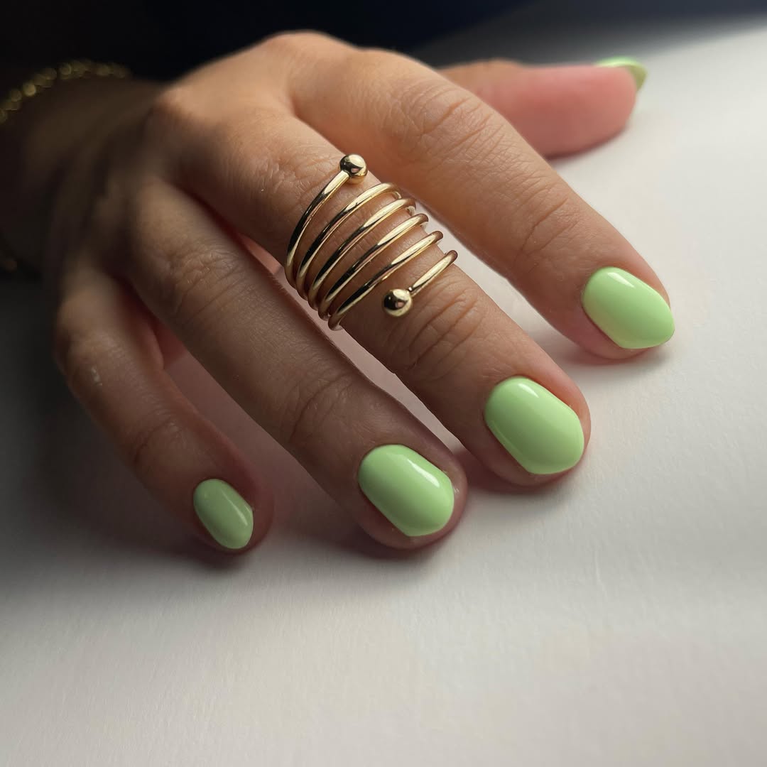 Bright Lime Green Short Oval Nails