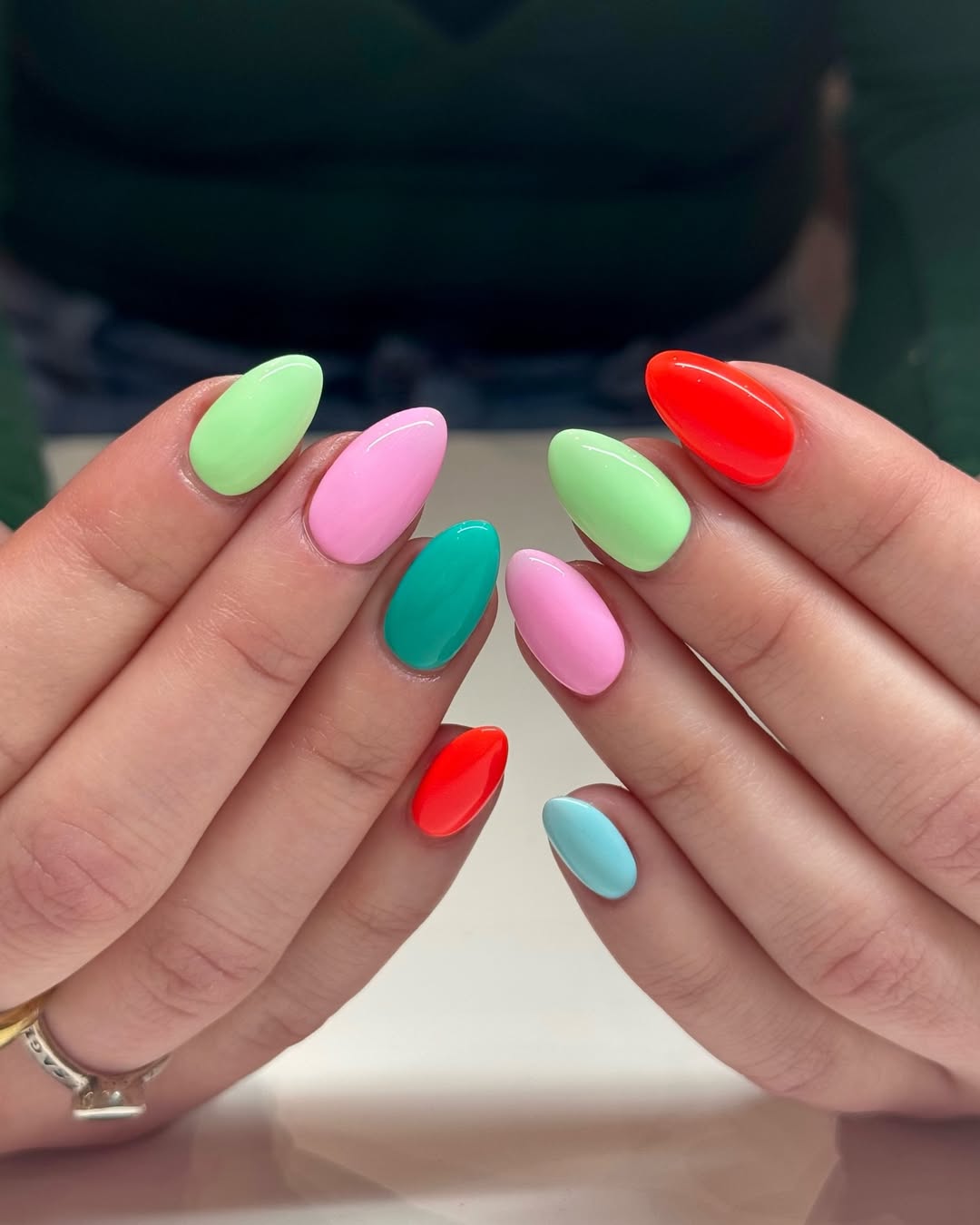 Bright Mismatched Summer Oval Gel Nails