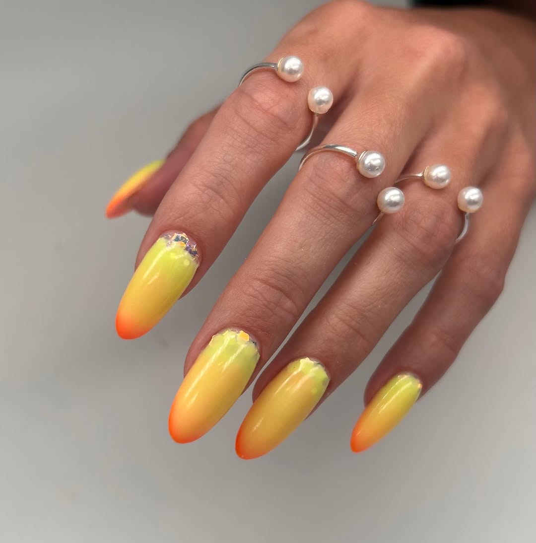 Bright Ombré Glitter Coffin Summer Nails
