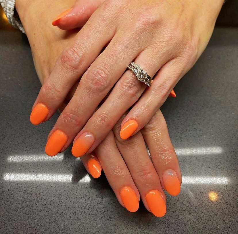 Bright Orange Ombre Glossy Dip Nails
