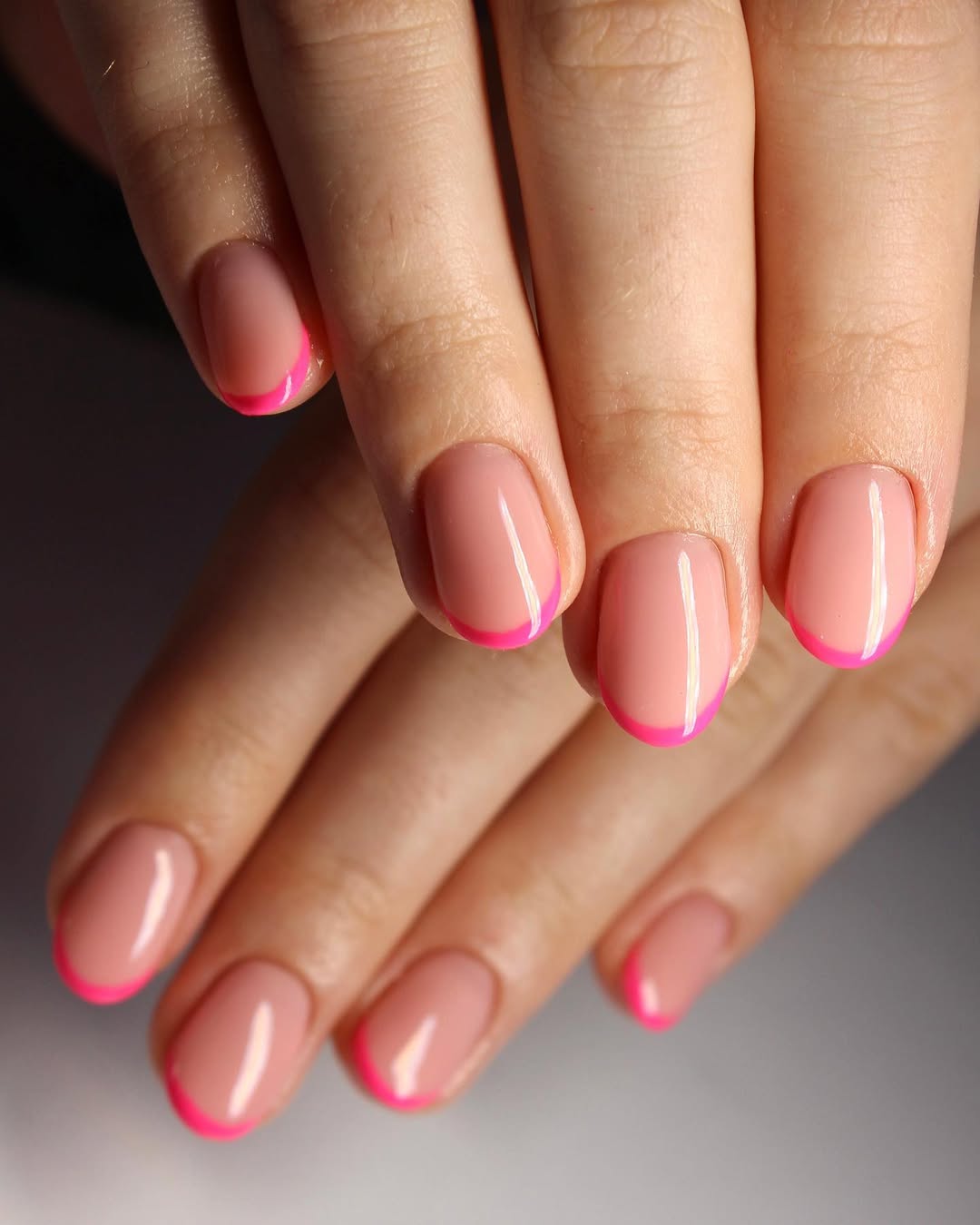 Bright Pink Micro French Gel Nails