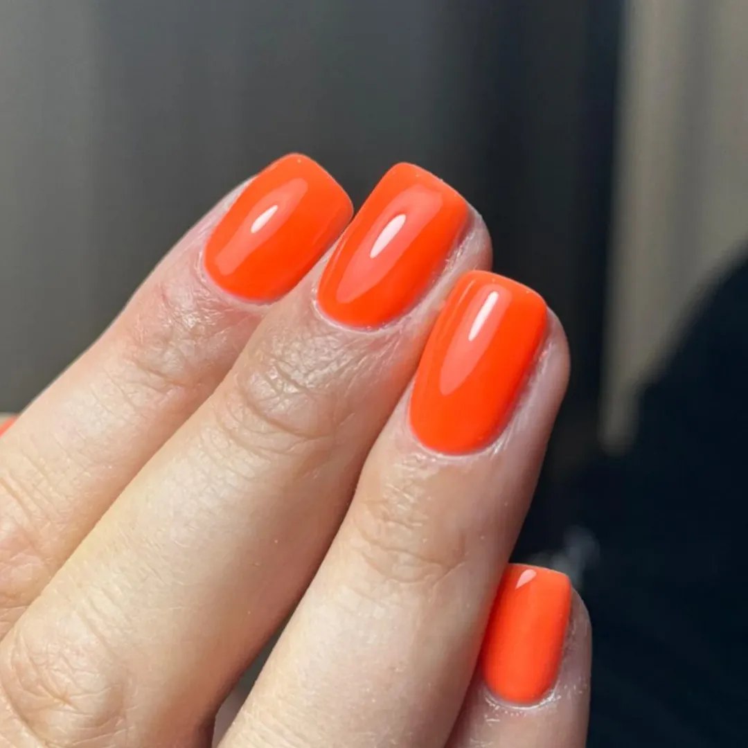 Bright Tangerine Glossy Gel Short Squoval Nails