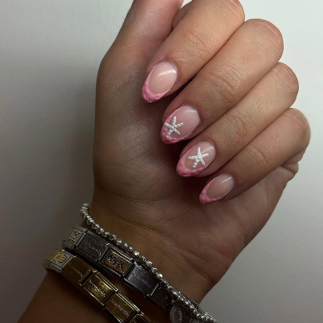 Bubblegum Pink French Tips with Starfish Art