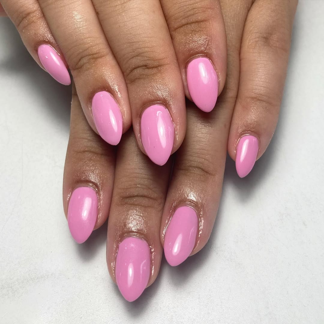 Bubblegum Pink Glossy Almond Medium Nails