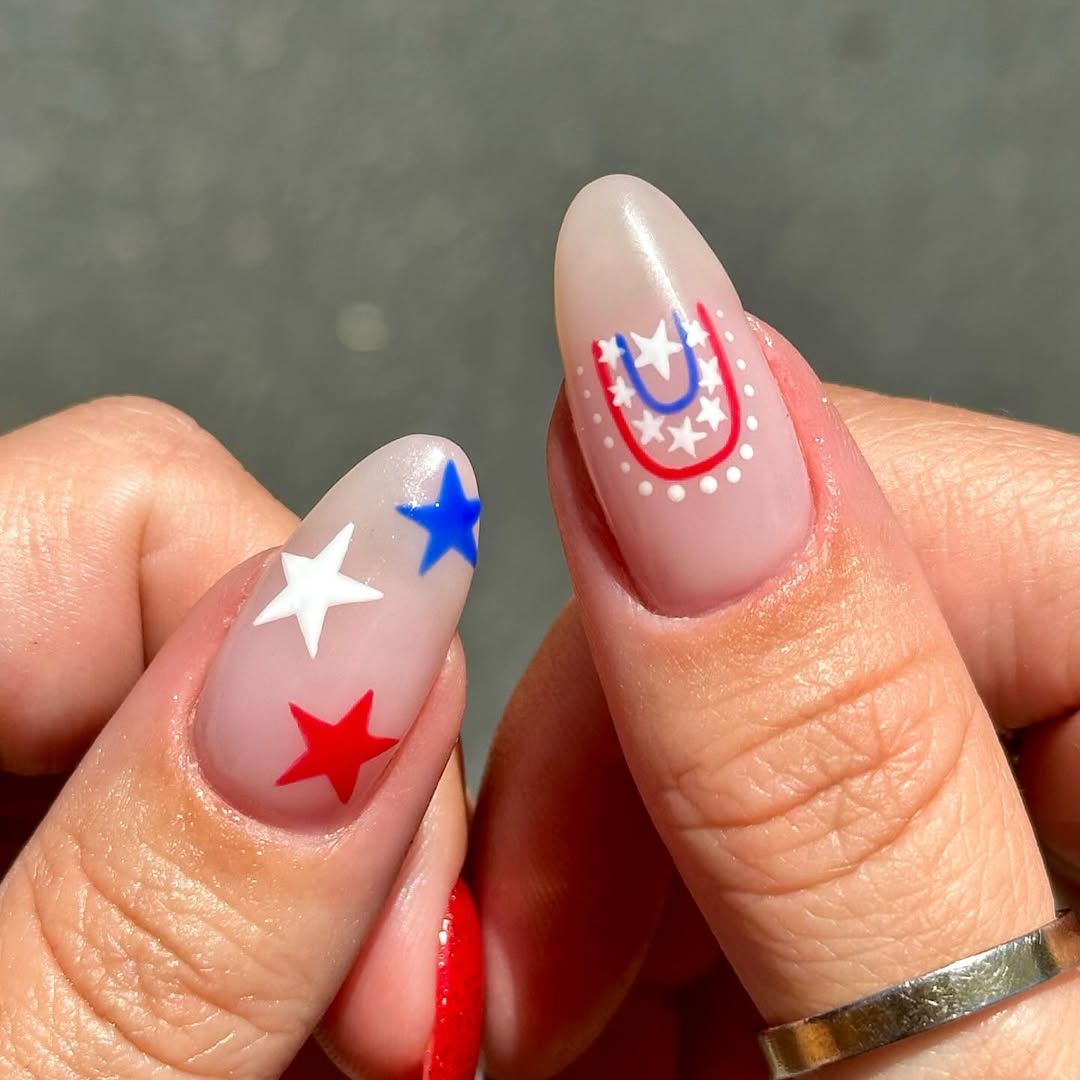 Clear Almond Red White Blue Star 4th of July