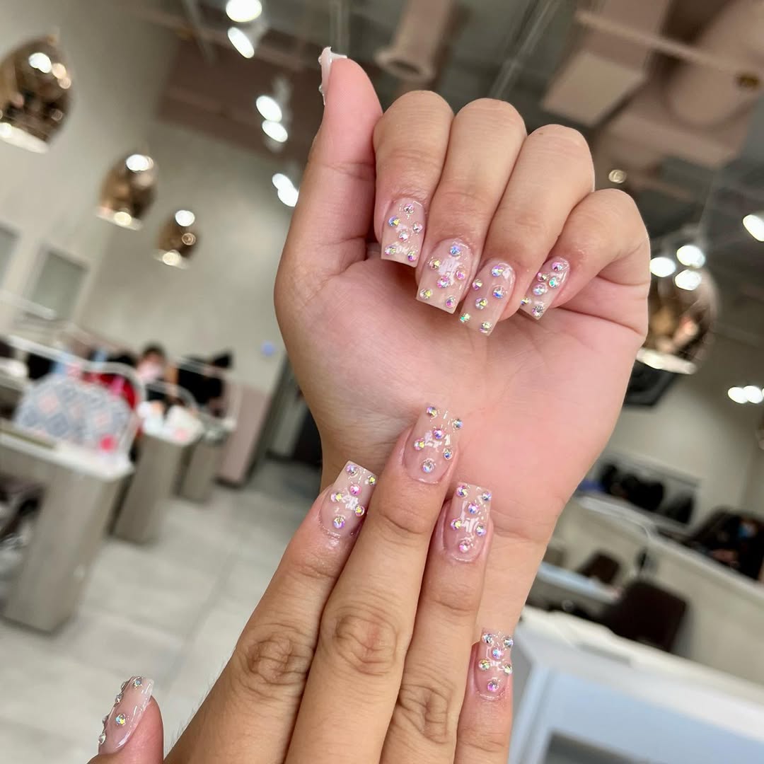 Clear Jelly Rhinestone Square Nails