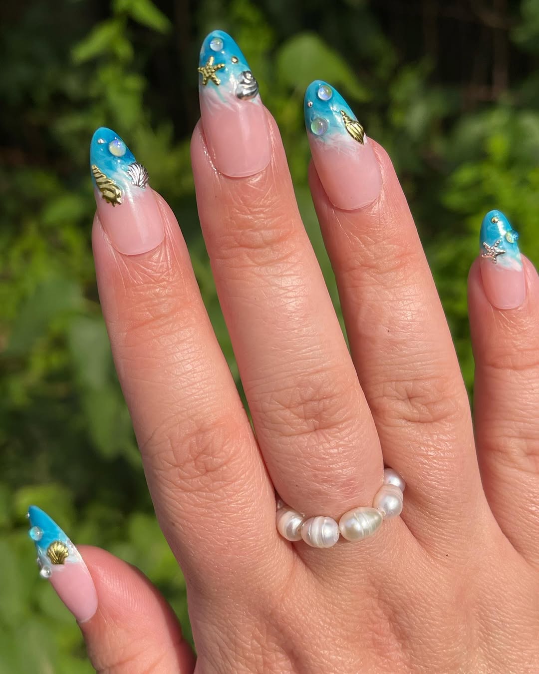 Coastal Blue French Tip Nautical Charms