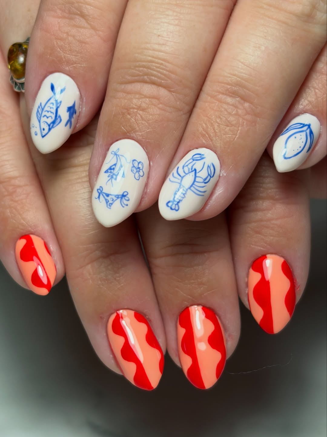 Coastal Chic Mismatched Vacation Hand-Painted Nails