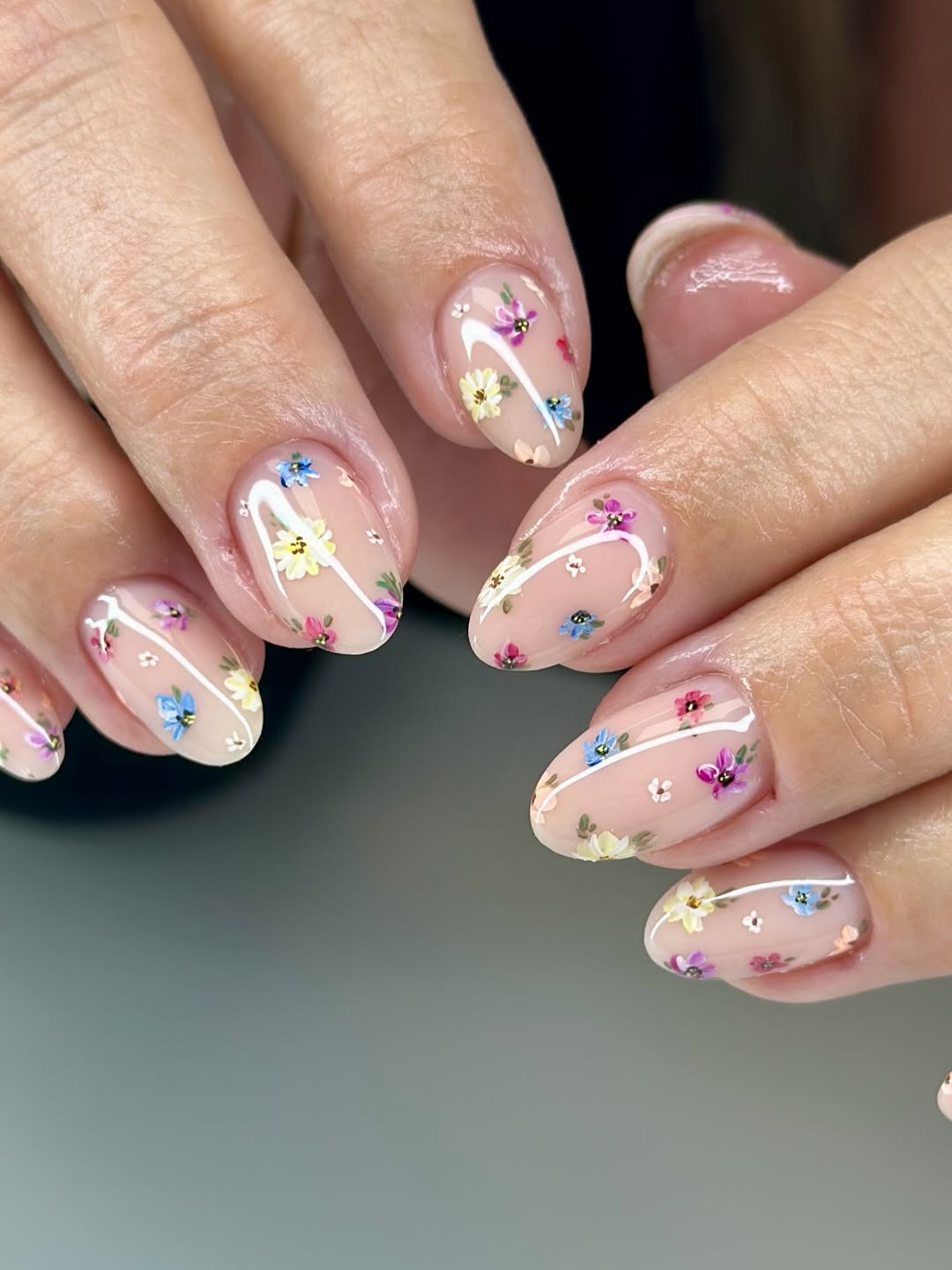 Cottagecore Floral Bouquet French Tip Nails