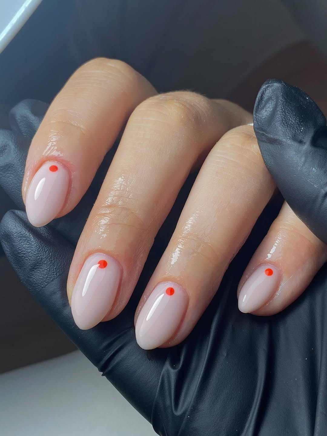 Dainty Red Dot Short Oval Nails
