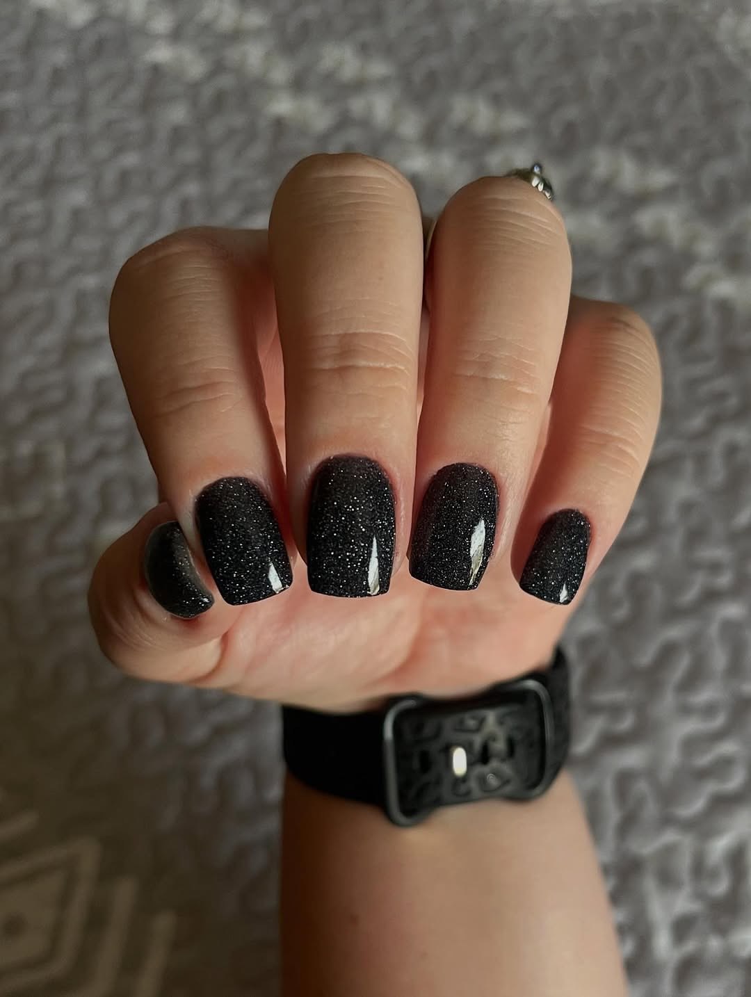 Deep Shimmer Black Glitter Squoval Summer Nails