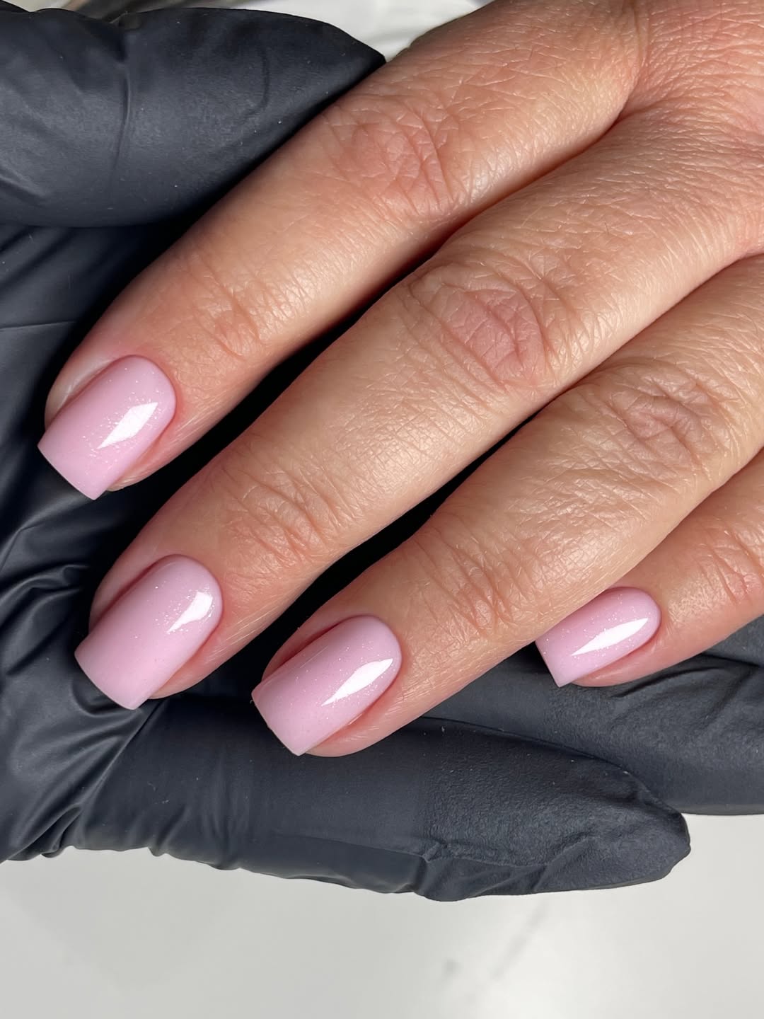 Dreamy Baby Pink Shimmer Squoval Nails