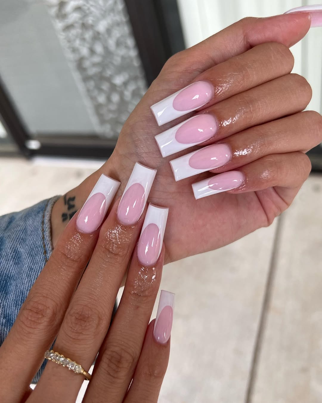 Dreamy Pink and White Square French Tips
