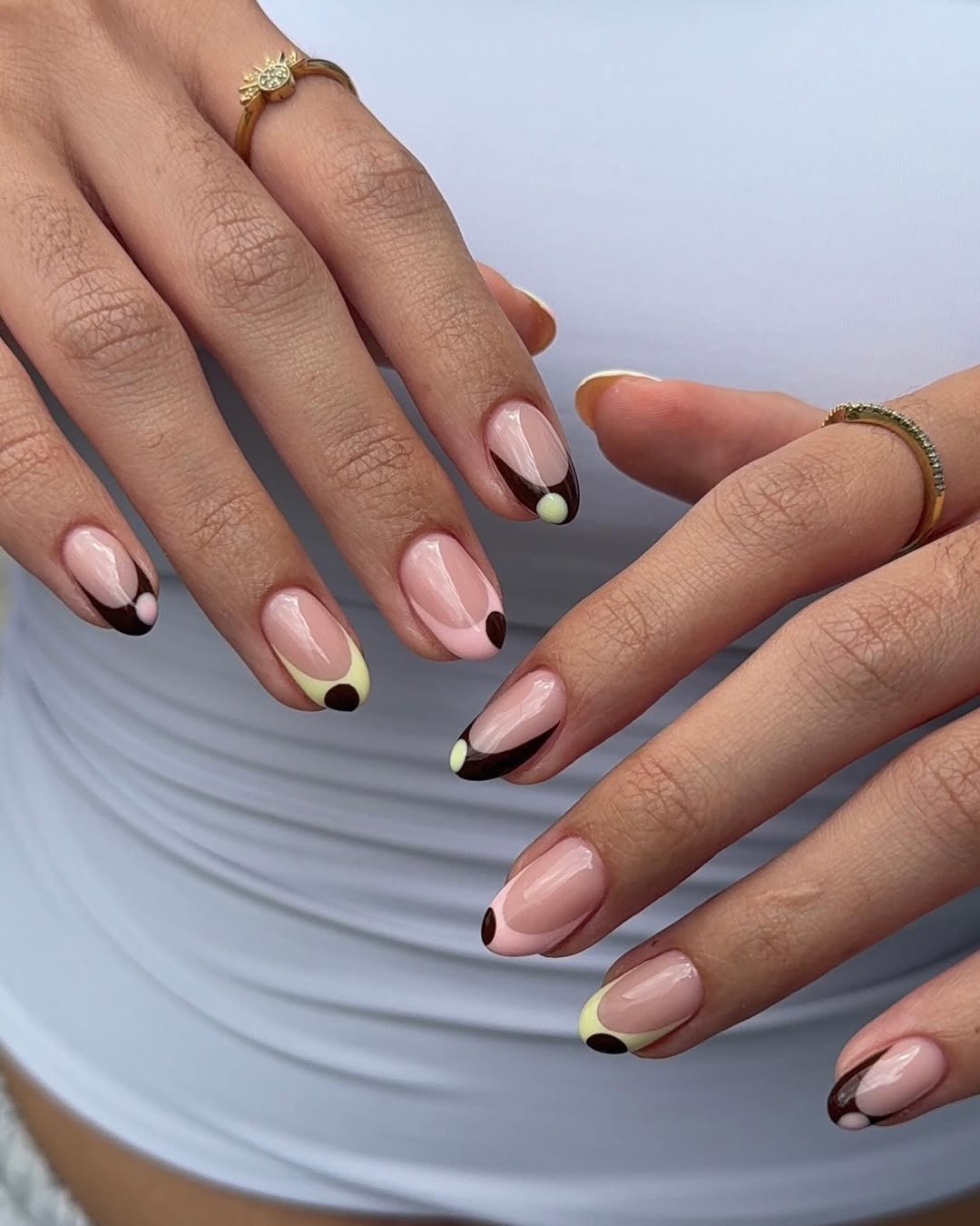 Funky Abstract French Tips with Earthy Tones