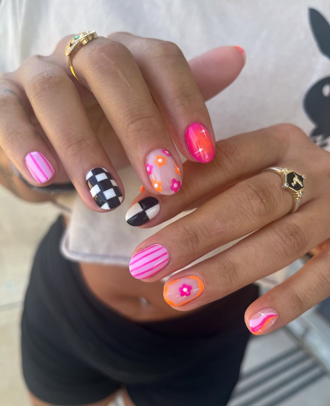 Funky Bright Summer Swirls Checkers Flowers
