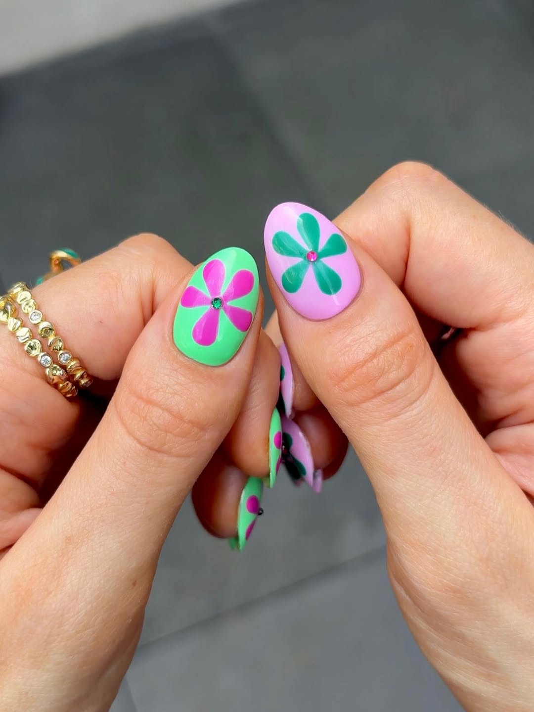 Funky Floral Pastel Pop Almond Nails