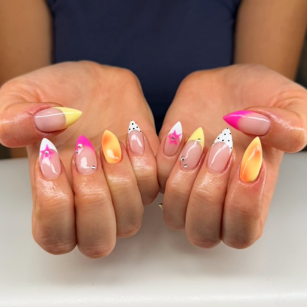 Funky Summer French Tips with Star Accents