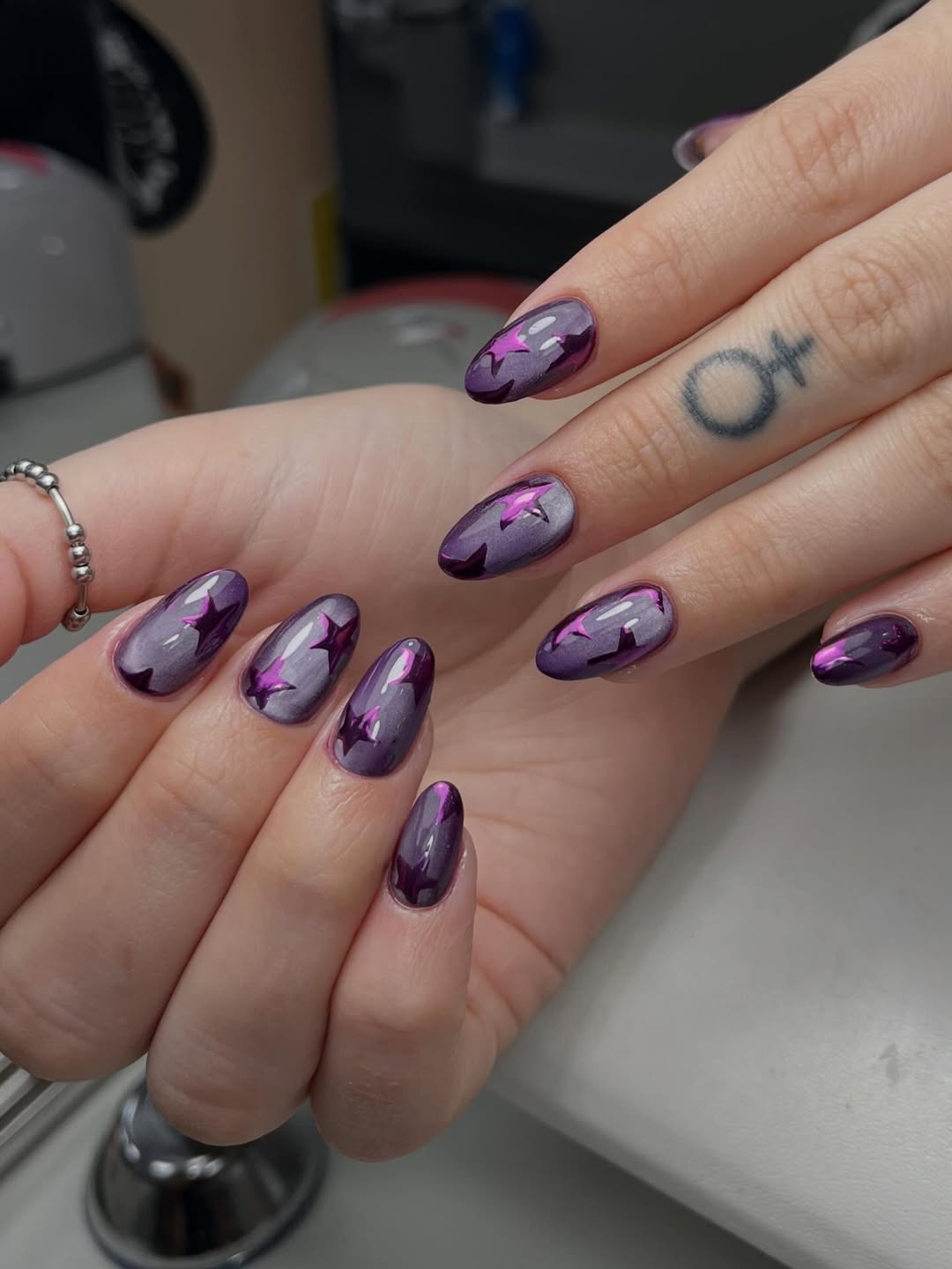 Glam Purple Star Reflective Almond Nails