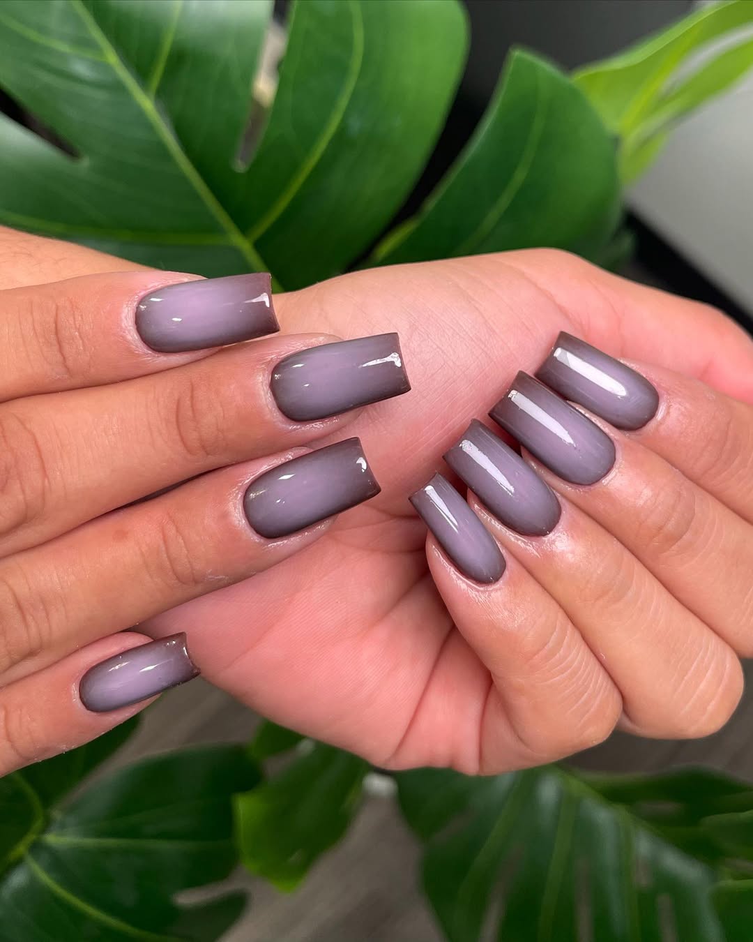 Glossy Grey Ombre Square Nails