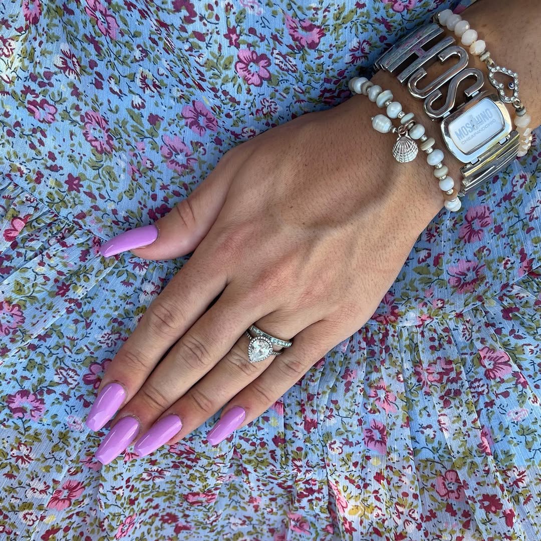Glossy Lavender Long Coffin Nails