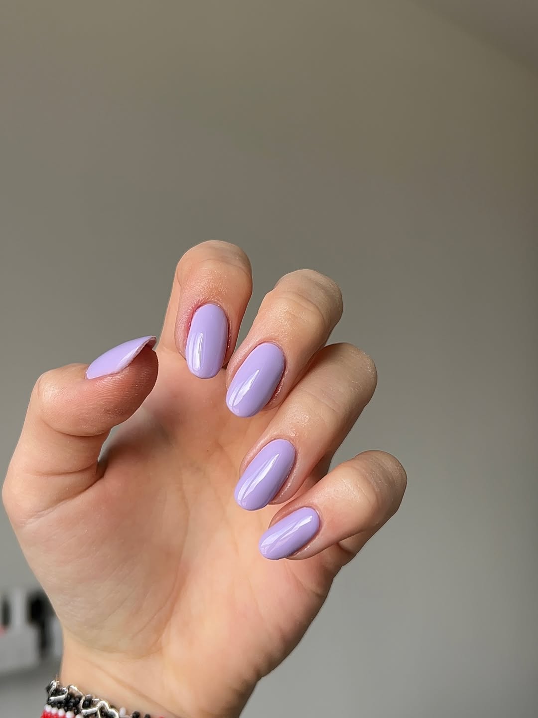 Glossy Lavender Oval Solid Color Nails