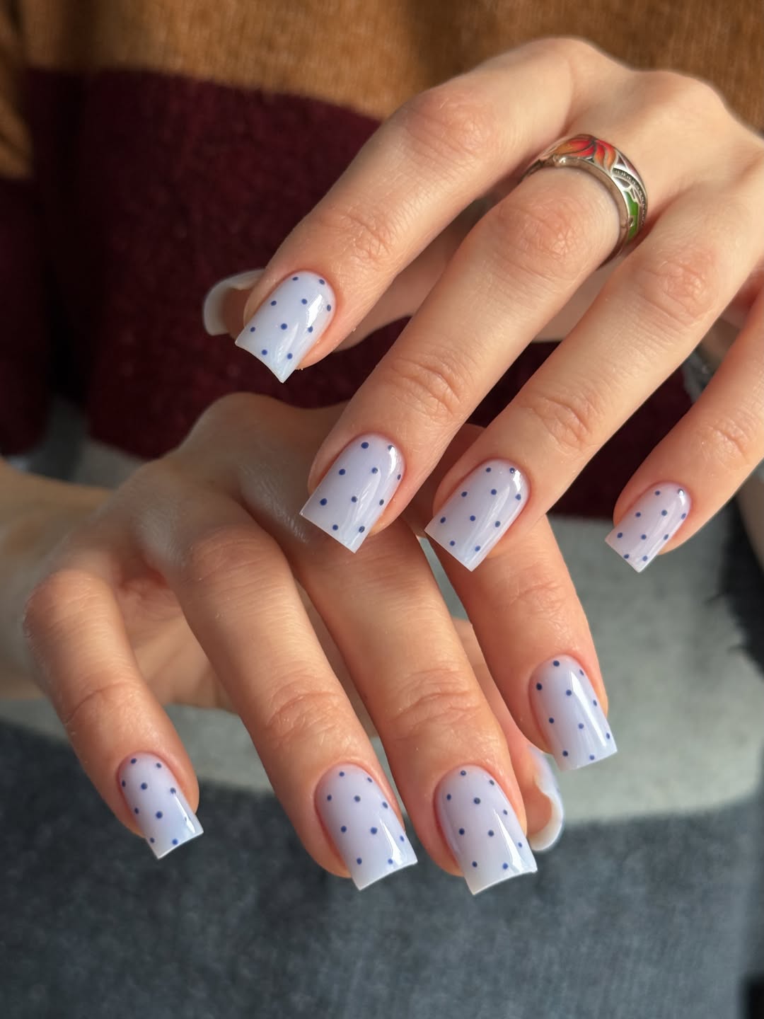 Glossy Lavender Polka Dot Square Tips