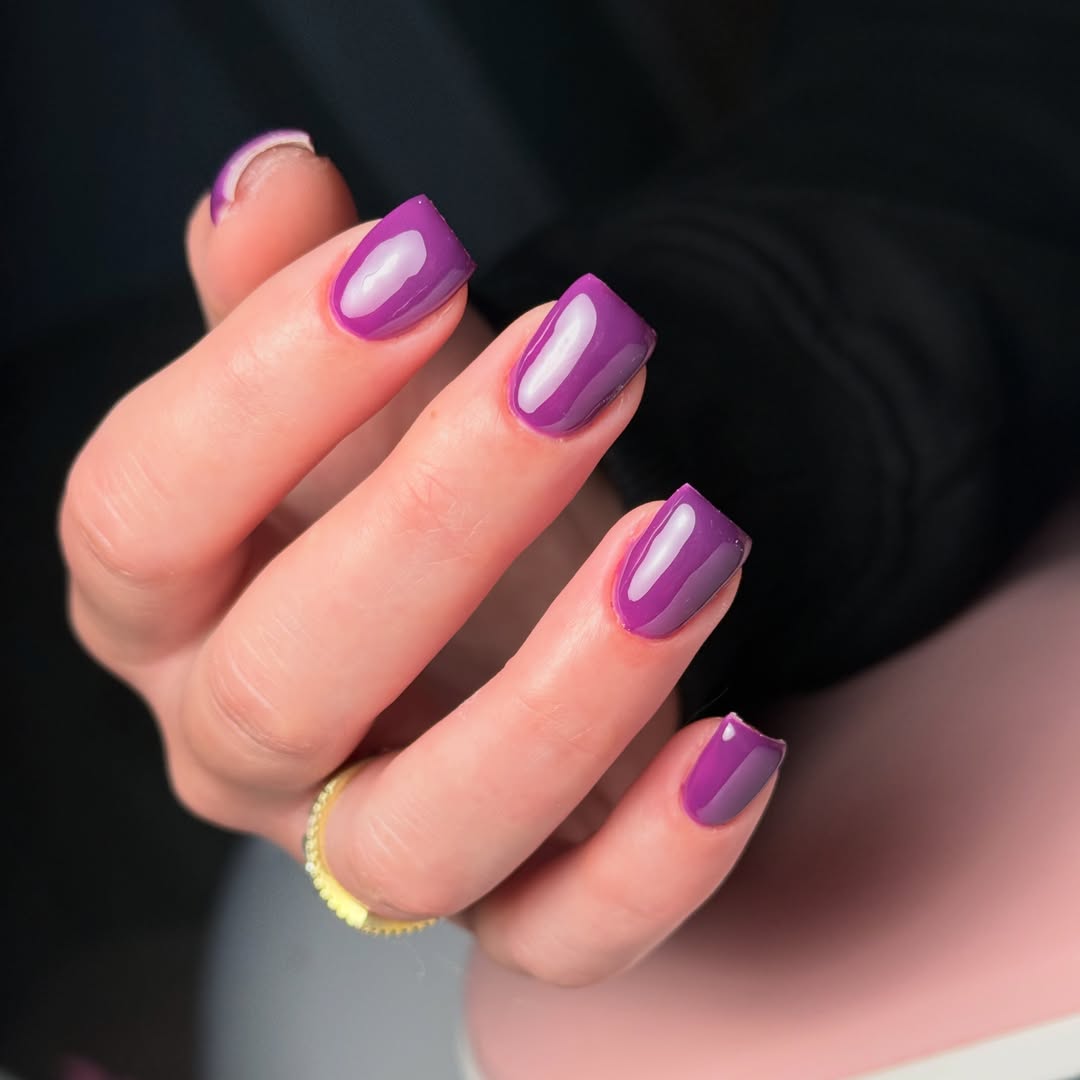 Glossy Medium Purple Square Gel Nails