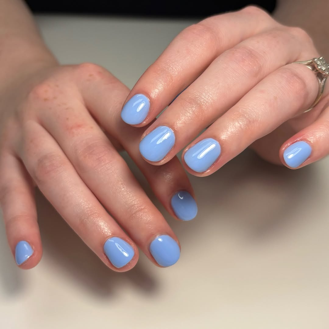 Glossy Periwinkle Blue Short Round Nails