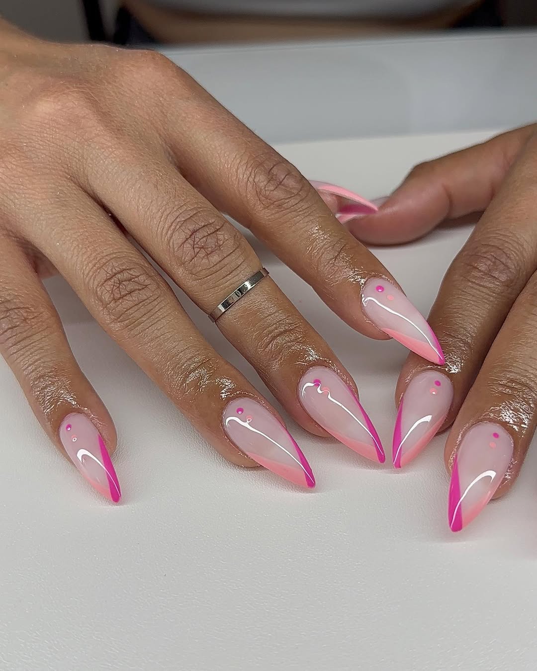 Hot Pink And Peach Ombre French Stiletto Tips