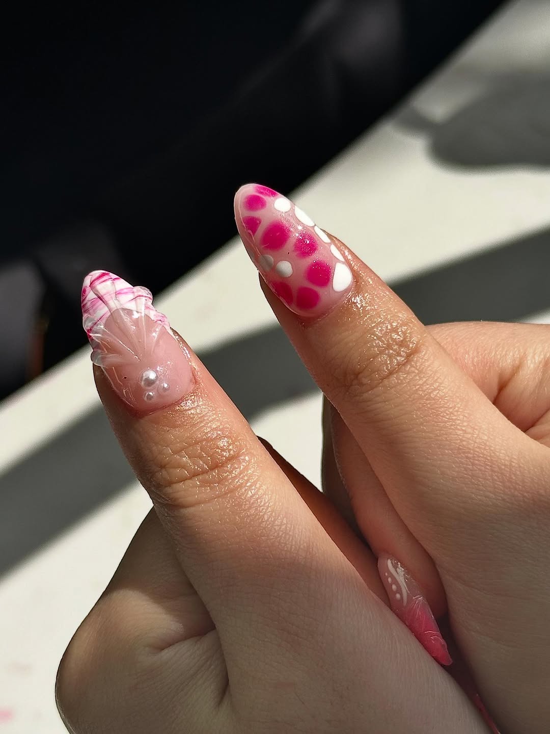 Hot Pink Bubble Gum Ombre Almond Nails
