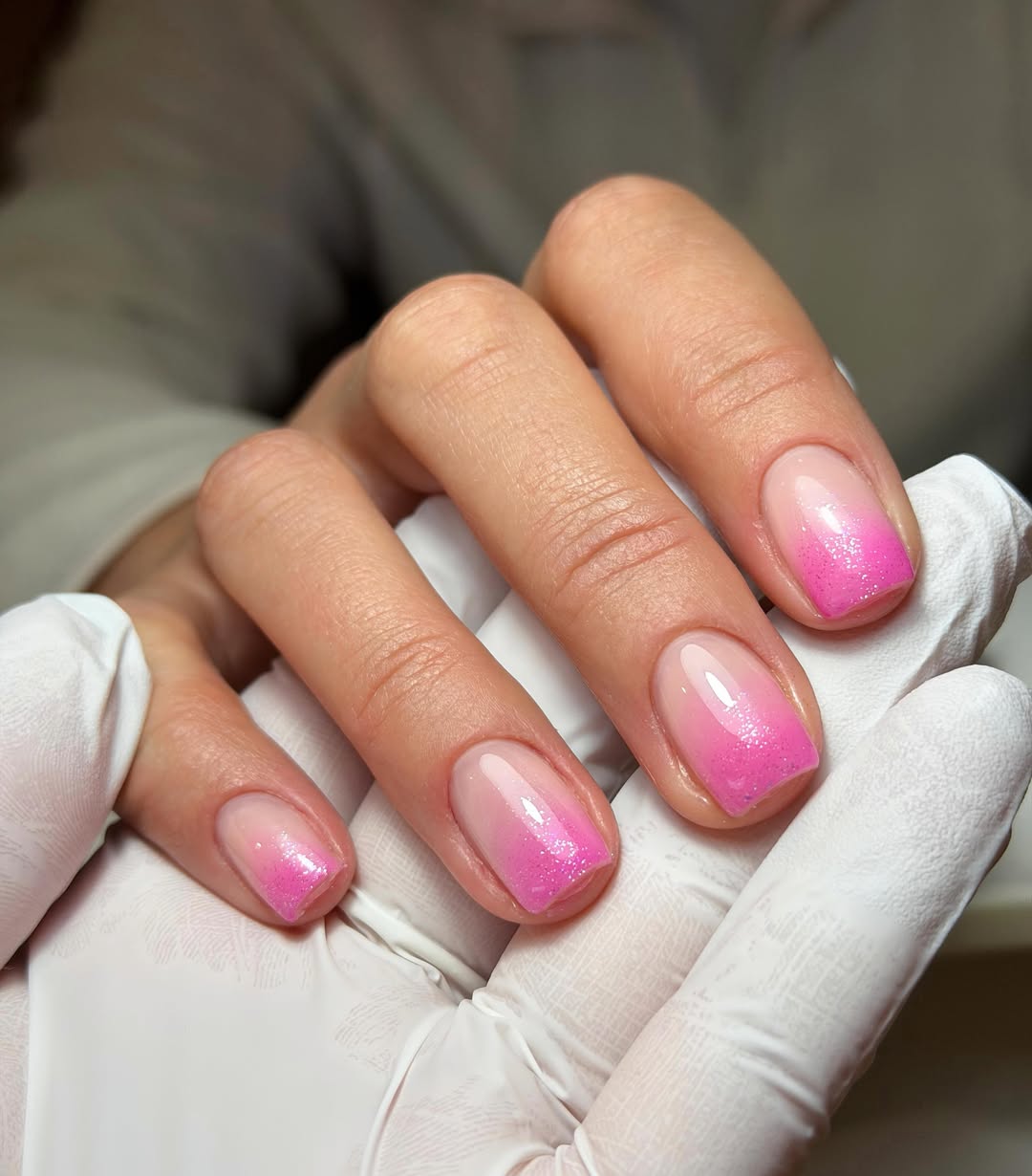 Hot Pink Glitter Ombré Square Gel Nails