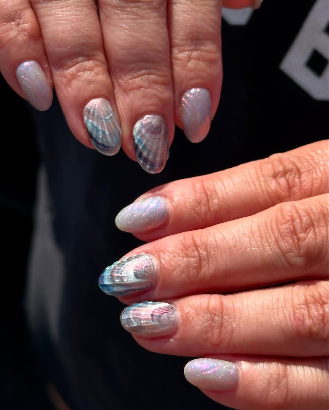 Iridescent Holographic Sea Shell Accent Nails