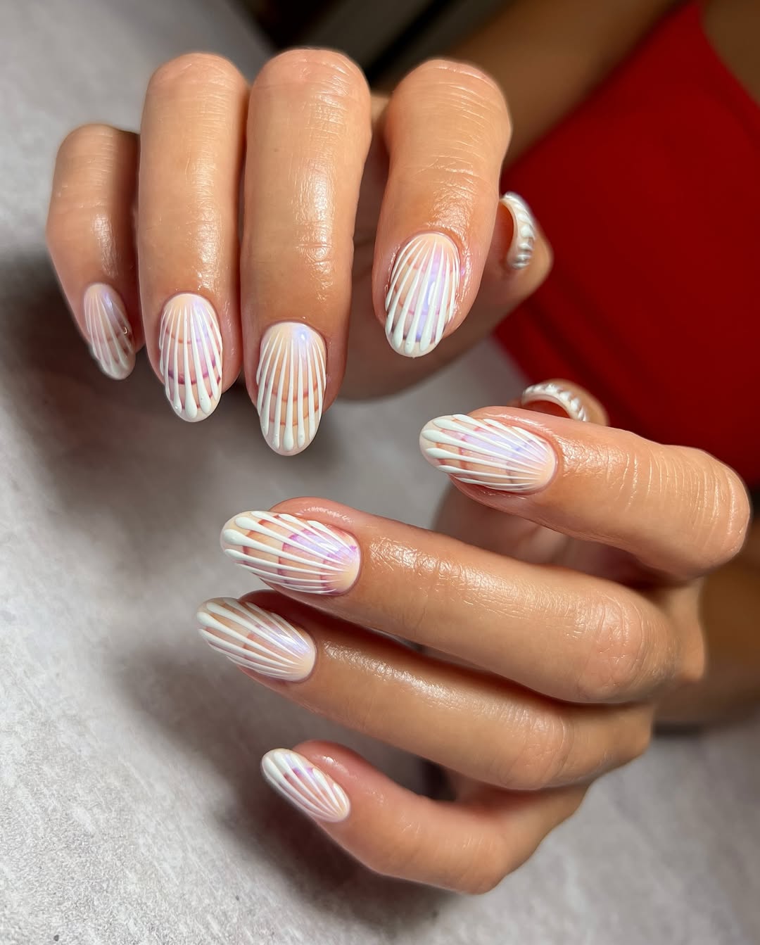 Iridescent Shell 3D Ridge Oval Nails