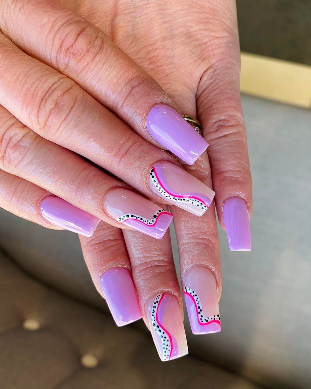 Lavender Abstract Wave Tip Coffin Nails