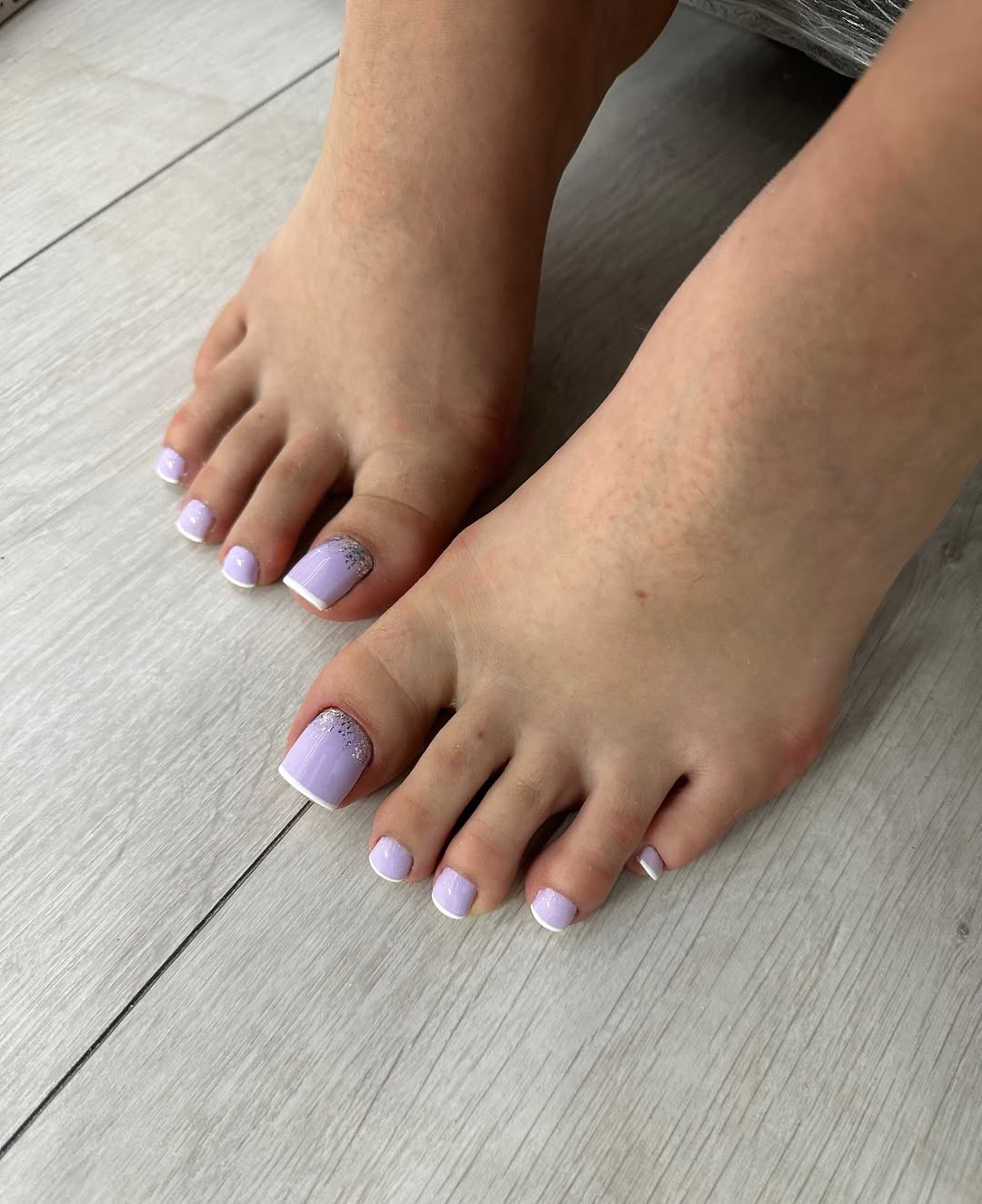 Lavender French Tip Pedicure with Glitter Accent