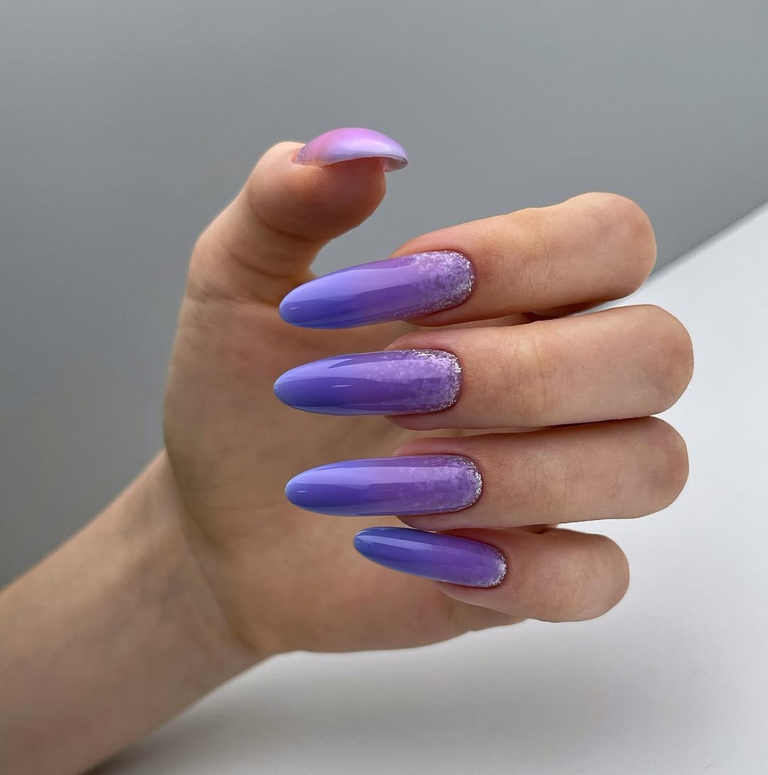 Lavender Jelly Ombré Glitter Oval Long Nails