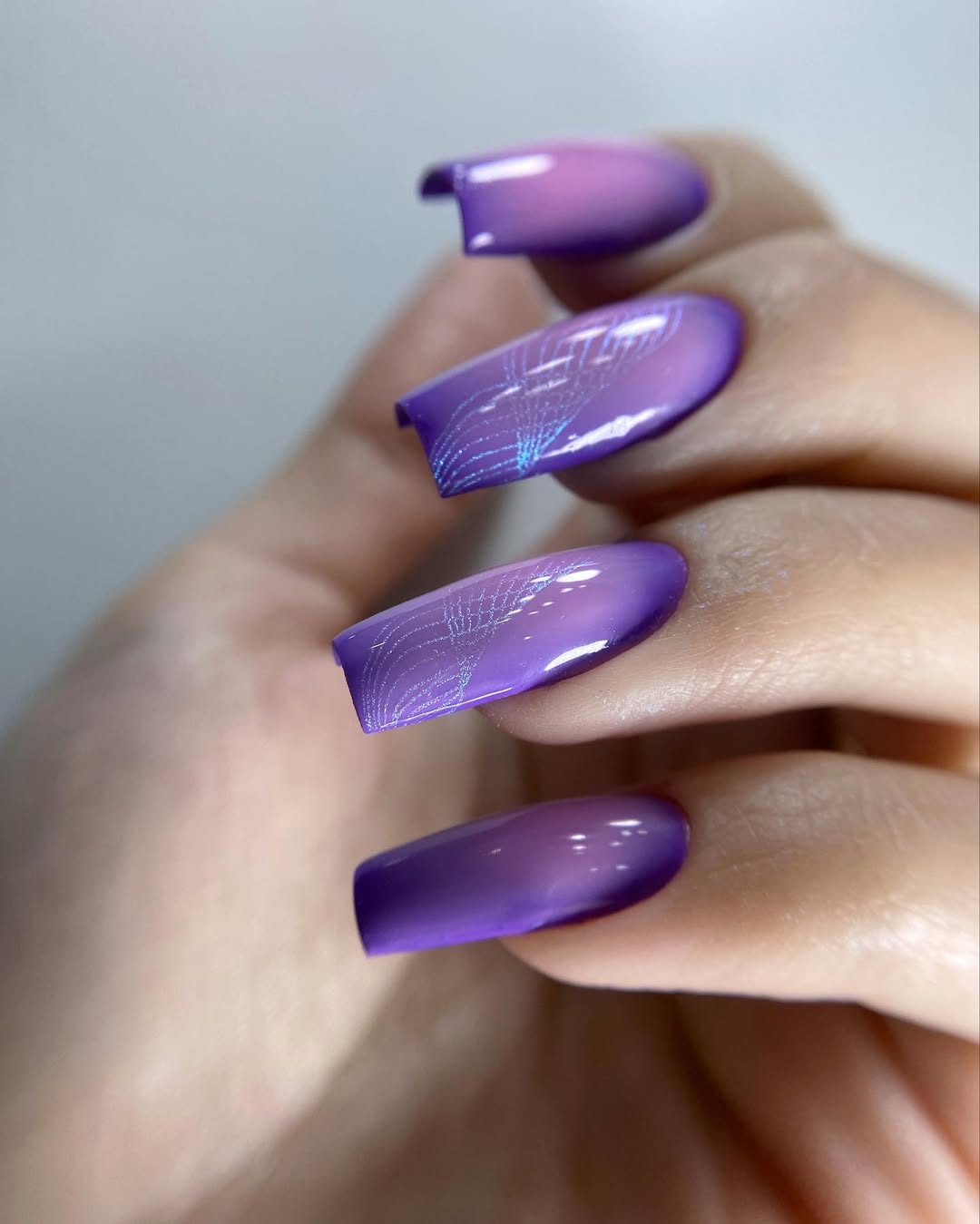 Lavender Jelly Ombre Coffin Nails with Spiderweb Detail