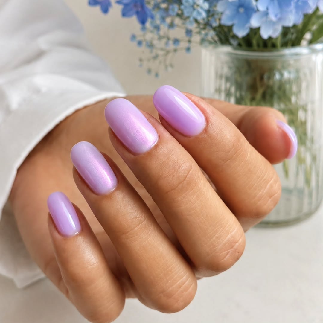 Lavender Shimmer Oval Medium Nails