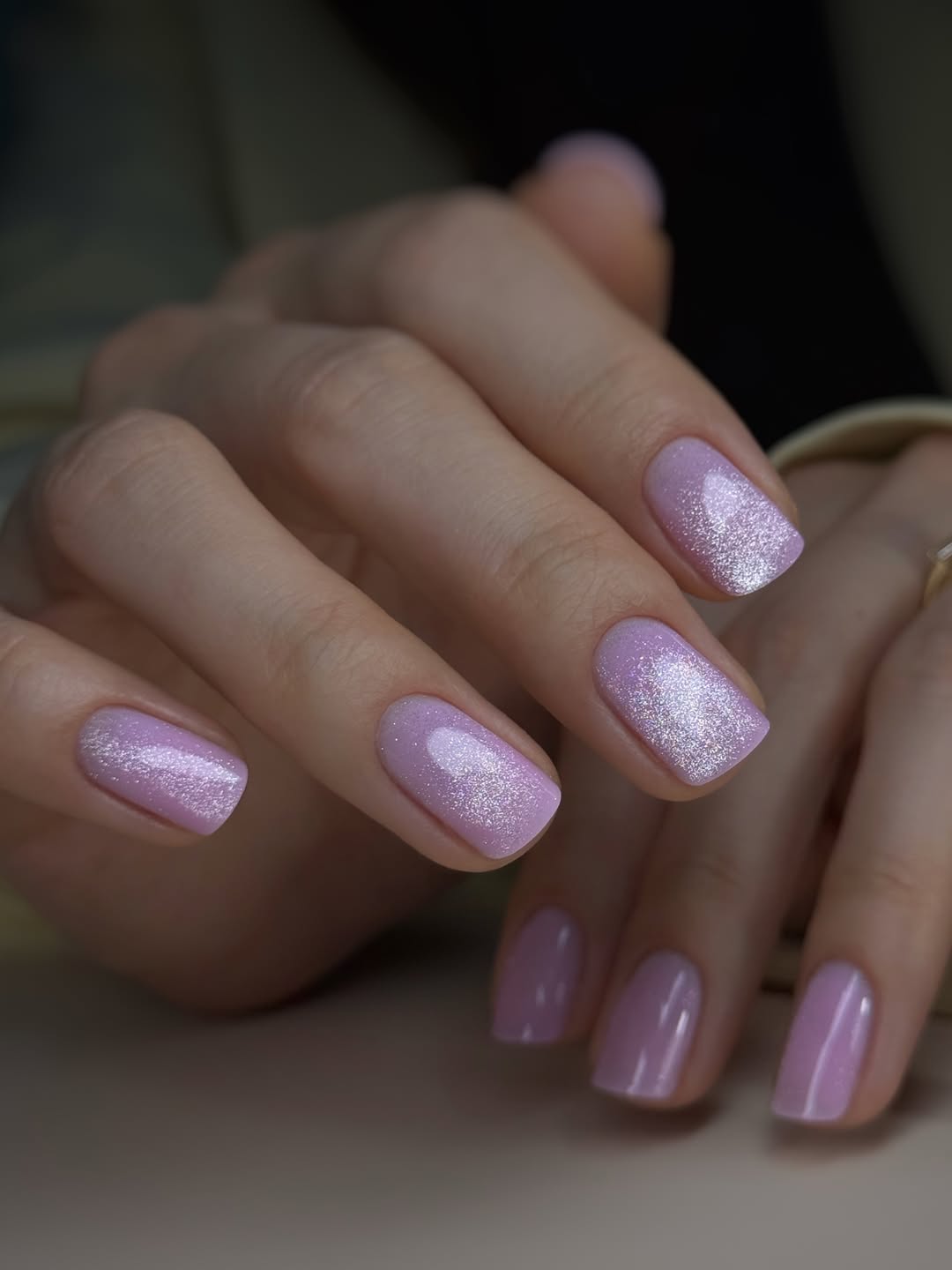 Lavender Shimmer Square Cat-Eye Nails