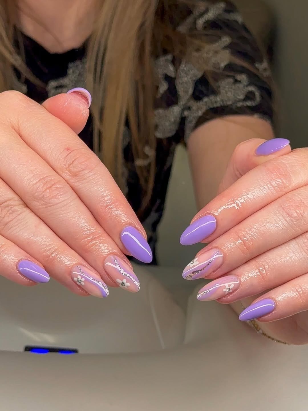 Lavender Swirl Floral Almond Nails