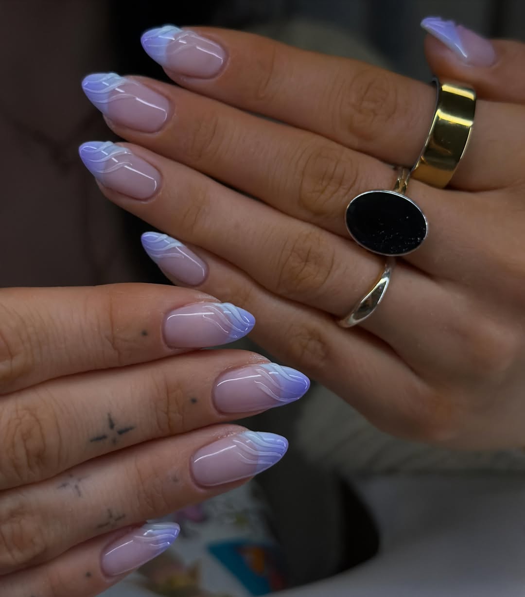 Lavender Wavy French Tip Almond Nails