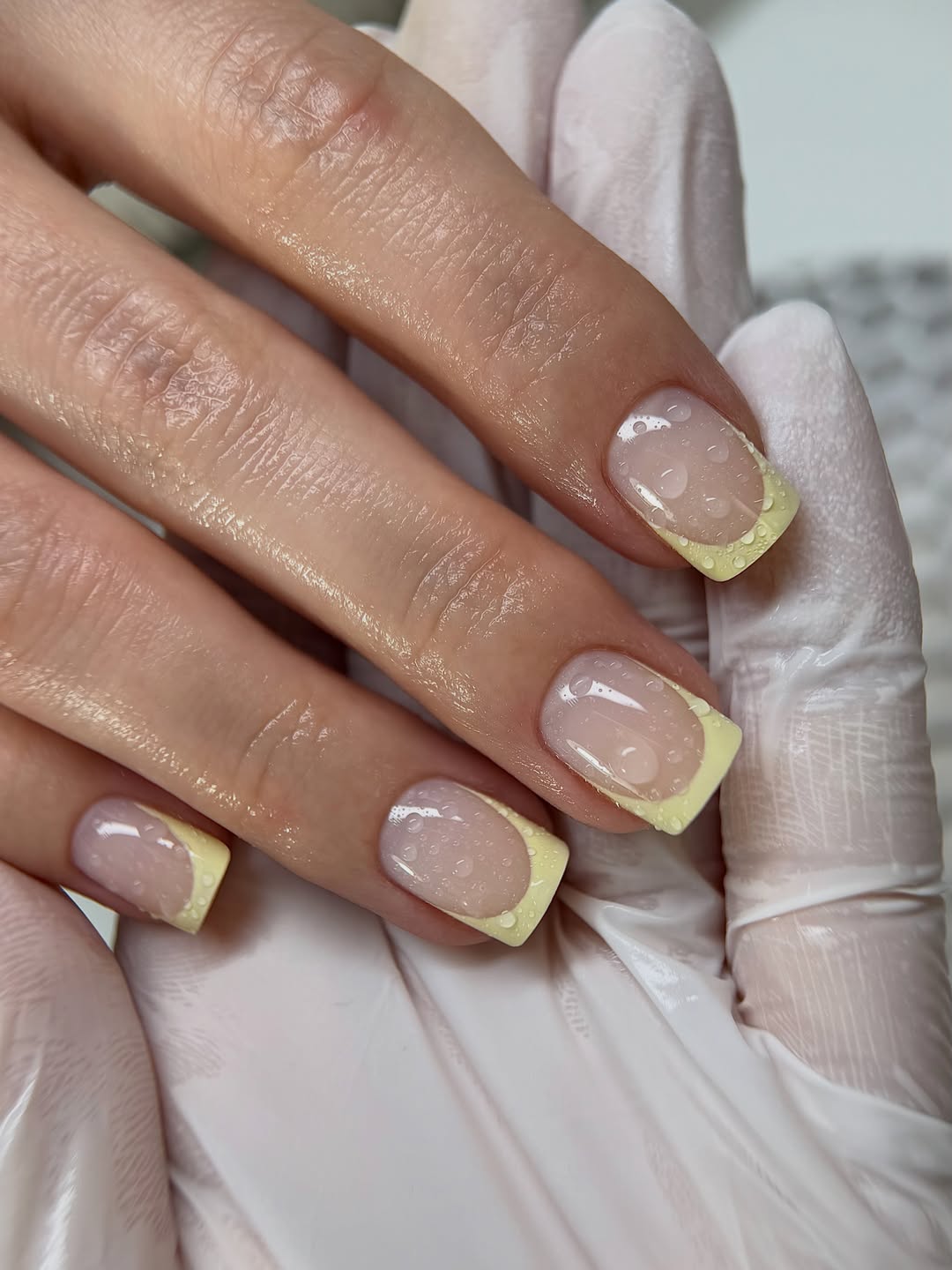Lemon Drop Square French With Raindrop Art