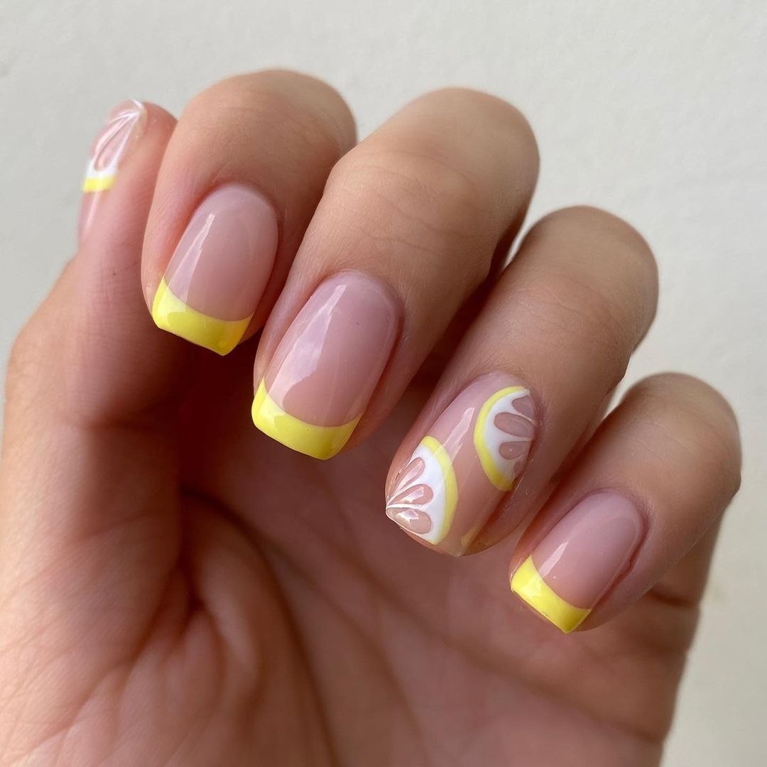 Lemonade French Tips with Citrus Nail Art