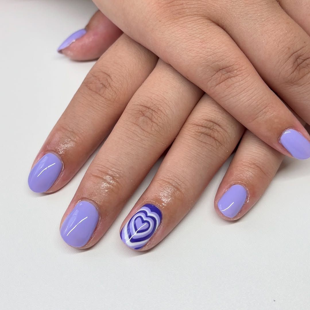 Lilac Purple Swirl Heart Oval Nails
