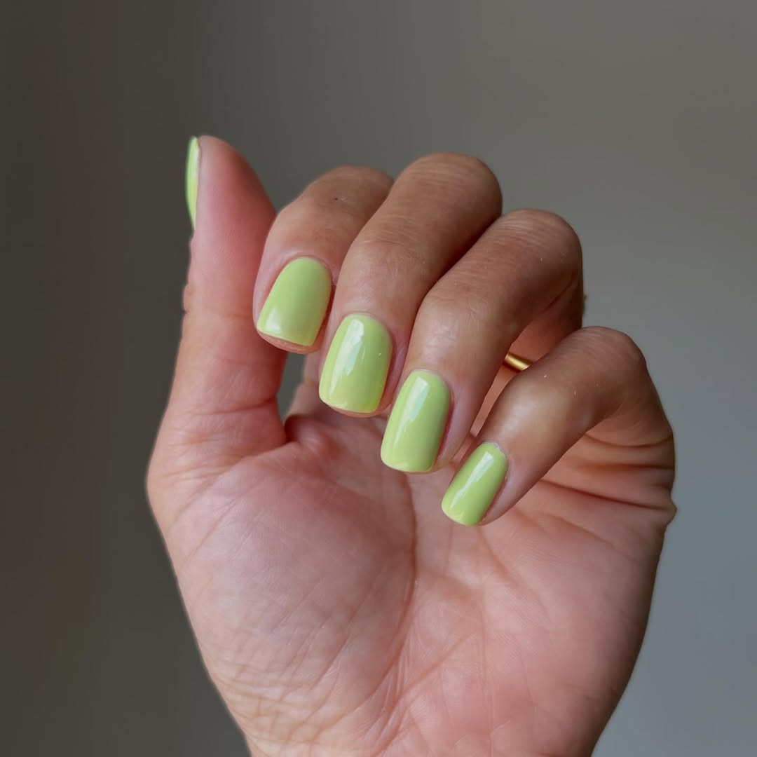 Lime Green Glossy Short Square Nails