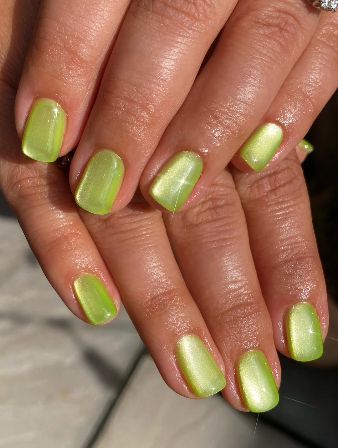 Lime Green Shimmer Short Oval Nails